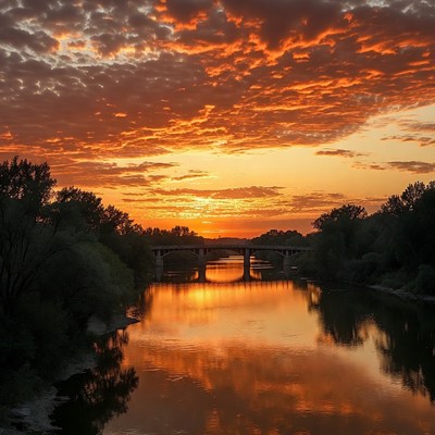 Bridge over River at Sunset