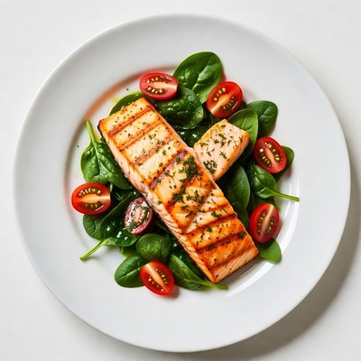 Grilled Salmon with Spinach and Cherry Tomatoes