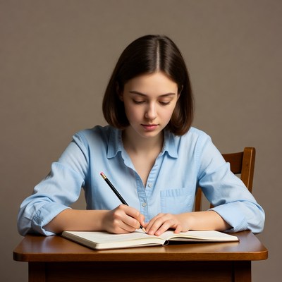 Young woman writing in notebook