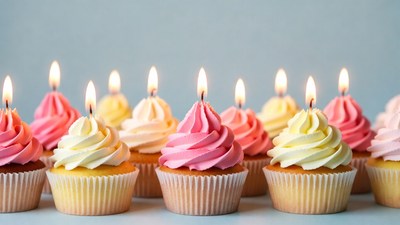 Colorful Cupcakes with Lit Candles