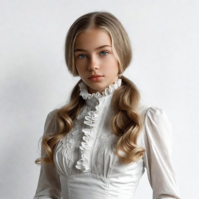 Girl in Victorian white blouse