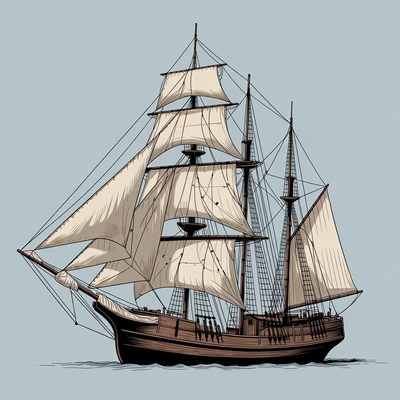 Sailing Ship with Full Sails