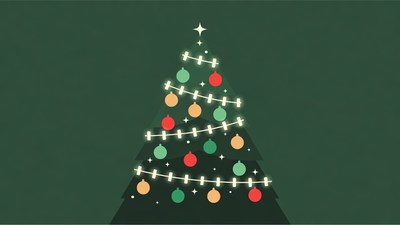 Illustrated Christmas Tree with Lights and Ornaments