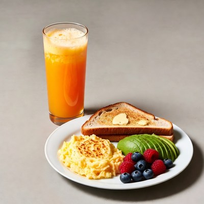 Scrambled Eggs Breakfast with Orange Juice
