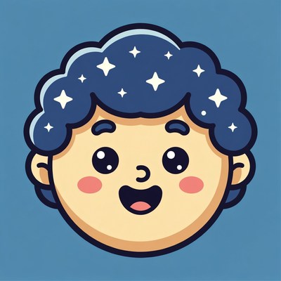 Cartoon Boy with Starry Blue Hair