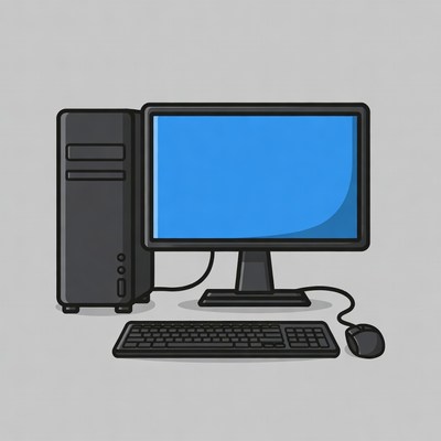 Desktop computer with monitor and keyboard