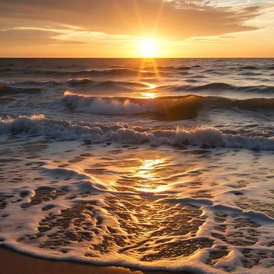 Sunset over ocean waves