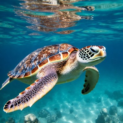 Sea Turtle Swimming Underwater