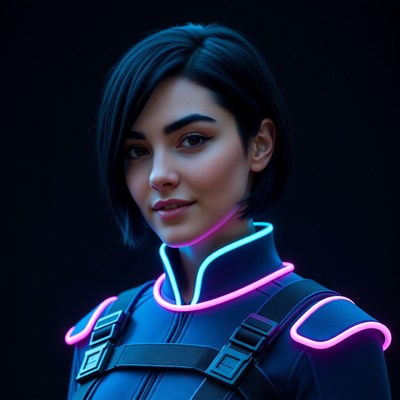 Futuristic Woman in Neon Cyberpunk Suit