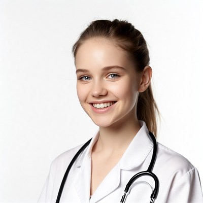 Smiling young woman doctor with stethoscope