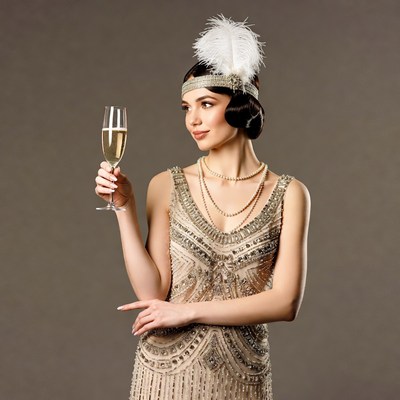 Woman in 1920s dress holding champagne