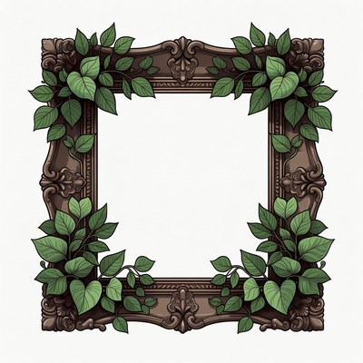 Ornate Wooden Frame with Ivy Vines