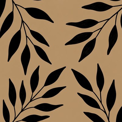 Black Leaf Branches on Tan Background