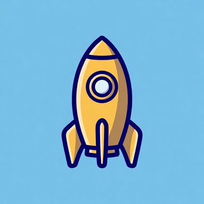Yellow Rocket on Blue Background