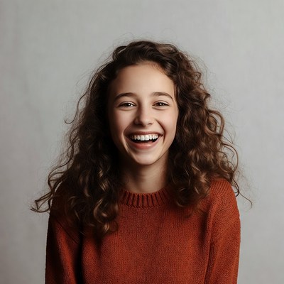 Teen girl smiling with curly hair