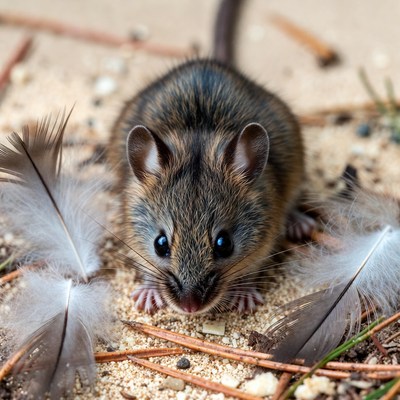 Deer Mouse with Feathers