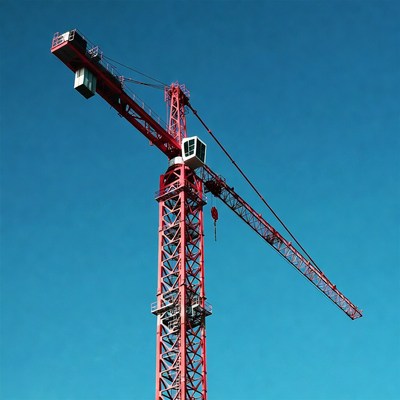 Red Tower Crane Against Blue Sky