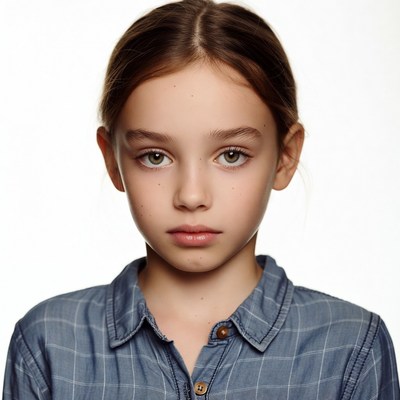 Young girl in blue plaid shirt