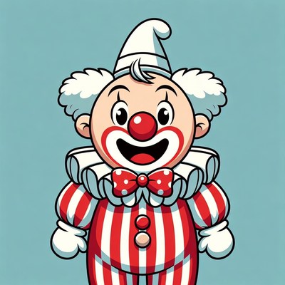 Cartoon Clown Smiling on Blue Background