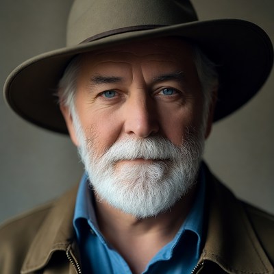 Elderly man wearing beige hat