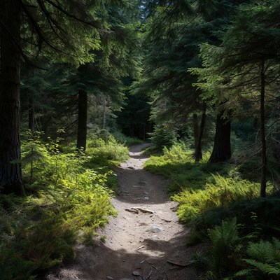 Forest Trail Through Tall Trees