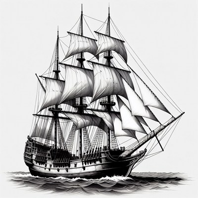 Sailing Ship on Waves