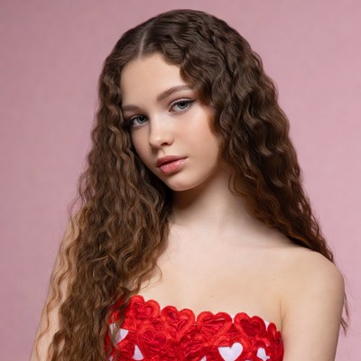 Girl in red heart dress