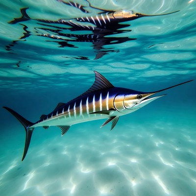 Blue Marlin Swimming Underwater