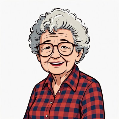Smiling elderly woman in plaid shirt