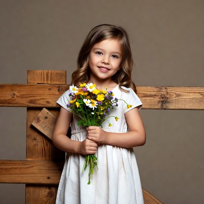 Girl holding colorful flower bouquet