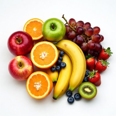 Fresh Mixed Fruits on White Background