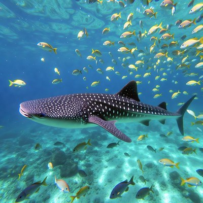 Whale Shark Swimming with Fish Underwater