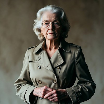 Elderly woman in trench coat