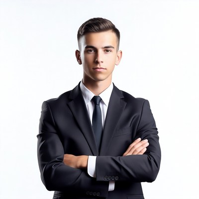 Young man in suit arms crossed