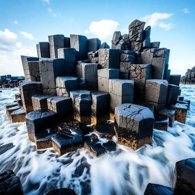 Basalt Columns with Crashing Waves