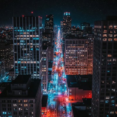 Nighttime Aerial View of City Street