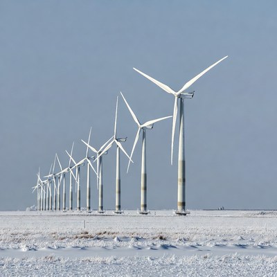 Wind Turbines in Snowy Field