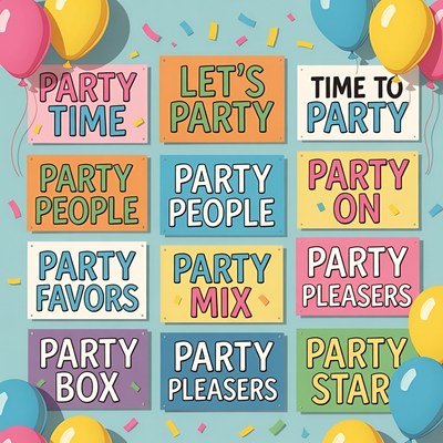 Colorful Party Signs with Balloons