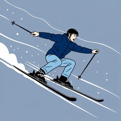 Man skiing down snowy slope