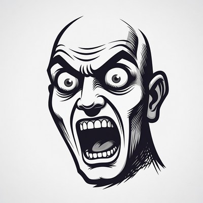 Bald man screaming with wide eyes