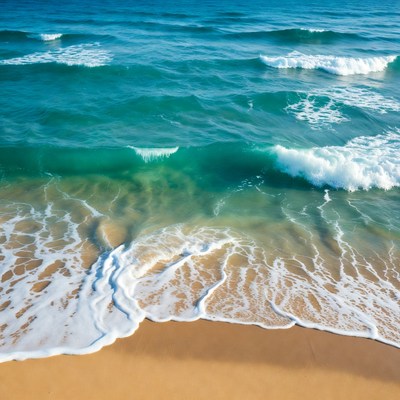 Ocean Waves Crashing on Beach