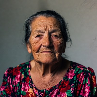 Elderly woman in floral dress