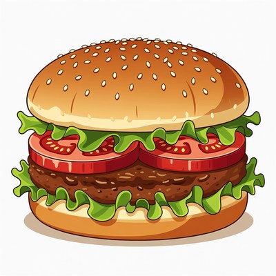 Cartoon Hamburger with Lettuce and Tomato