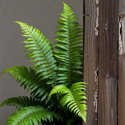 Green Fern Plant Against Wooden Fence