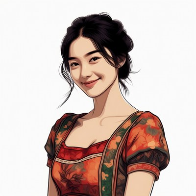 Asian woman in floral dress