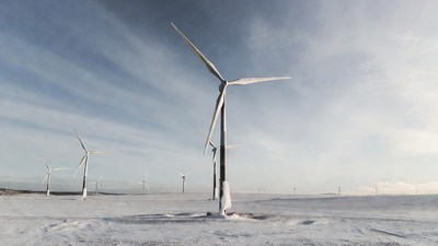 Wind Turbines in Snowy Landscape