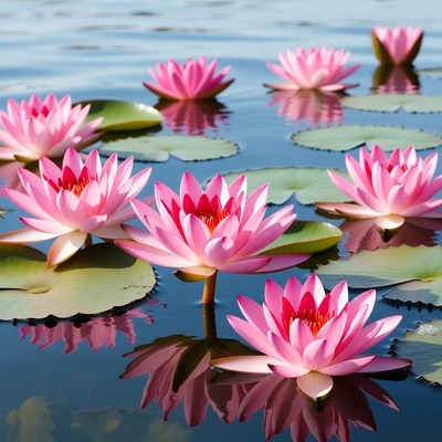 Pink lotus flowers on water