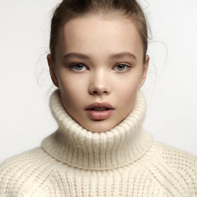Young woman in white turtleneck sweater