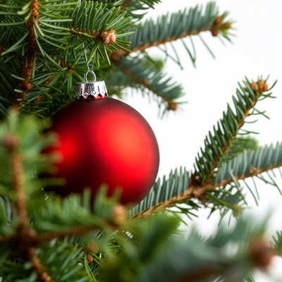 Red Christmas ornament on fir branches