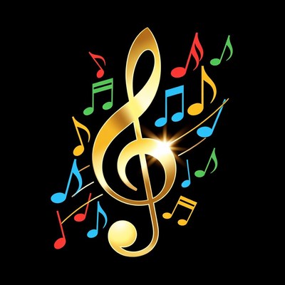 Golden Treble Clef with Colorful Music Notes